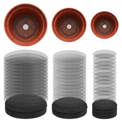 150Pcs Drainage Mesh, Black Plant Mesh, Flower Pot Hole Mesh Pad | 2 3 4 Inch Plastic Round Drainage Mesh Screen Cover, Assorted Sizes, Bonsai Bottom Grid Mat, Indoor Outdoor Gardening Plants