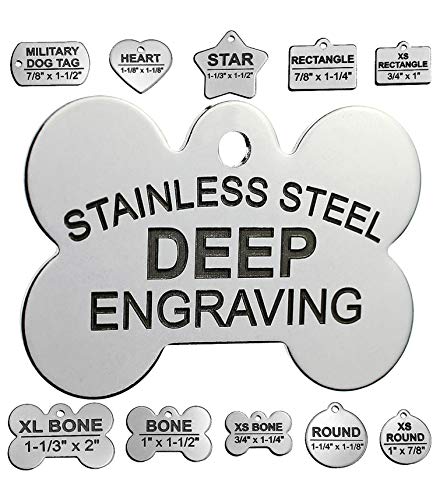 DEEP Engraved Premium Dog & Cat ID Tag – Personalized, Stainless Steel, Long-Lasting Durability - Bone 1" x1-1/2 (2-Side Engraving) - style: BONE 1"x1-1/2" (2-Side Engraving)