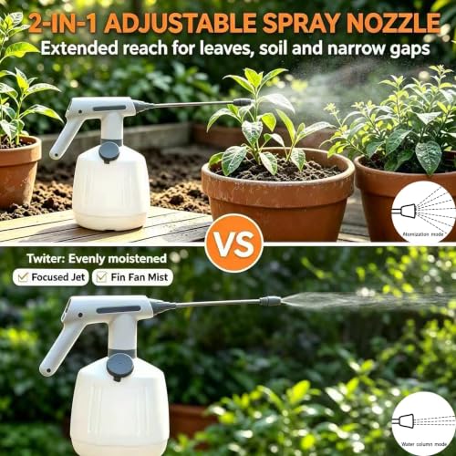 Electric Spray Bottle，2 Spray Modes Removable Wand | 2L ABS electric sprayer with 1200mAh rechargeable battery for gardening,household cleaning &Pet Bathing Grooming