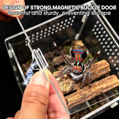 Jumping Spider Enclosure, Insect Terrarium, Bug Cage, Acrylic Terrarium for Tarantula, Snail, Praying Mantis, Frog, and Small Reptiles, Includes Tweezer and Bowl, (5.9" x 5.9" x 9.8") - size: 5.9" x 5.9" x 9.8"