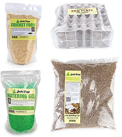 Josh's Frogs Cricket Colony Bundle- Vermiculite Substrate, Food, Ready to Use Water Gel, and Egg Flats (Enough for a 10 Gallon Tank)