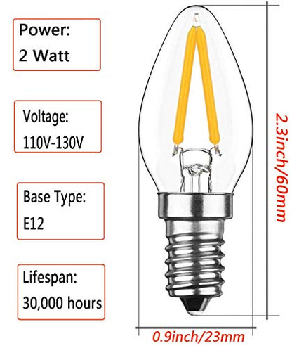 C7 Night Light Bulb, 15 Watt Enquivalent Led Bulbs (6PC Warm White) | 2W E12 Night Light Bulbs, 120V Dimmable 2700K Warm White, C7 Mini Candle Torpedo Shape for Night Light - color: Warm White