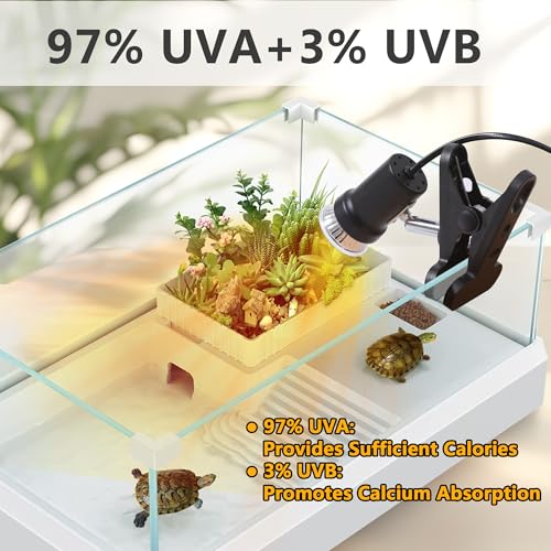 Reptile Heat Lamp, UVA UVB Light for Aquarium Turtle Tank, with 50w Basking Bulb, for Tortoise, Snake, Frog, Lizard, Cockatoo, Chameleon. Halogen, Yellow Light - color: Lamp Holder C+1 Bulb