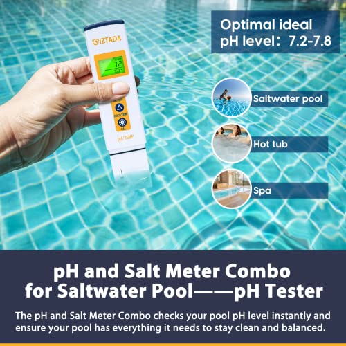 pH Meter and Salinity Tester Combo for Saltwater Pool and Aquarium | 6 in 1 pH Salt SG EC TDS Temp Meter for Reef Aquarium Seawater Tank Koi Fish Pond PPM and pH Water Tester for Hydroponics