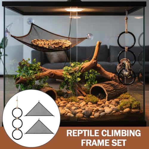 Snake Climbing Rings with 2 Hammock for Ball Python & Corn Snake, Reptile Enrichment Toys for Snake, Ball Python Tank Decor Reptiles Climbing Toy Hammocks (Black)