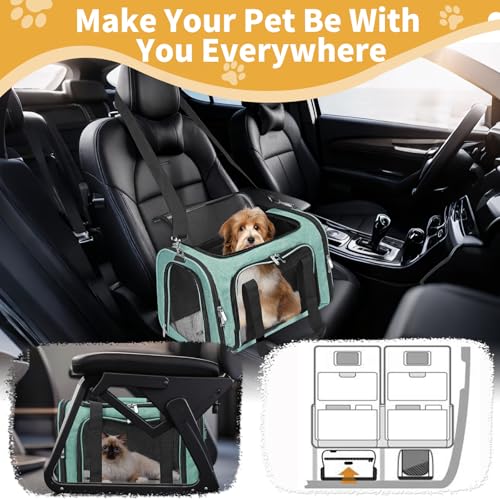 Soft-Sided Cat/Dog/Pet Carrier, Collapsible Pets Travel Carriers | for Big Cats/Small Dogs with Shoulder Strap & Removable Mat, Mesh Puppy Carry Bag,Up to 16 Lbs,TSA Airline Approved-Turquoise - color: Turquoise, size: 17"L x 11"W x 11"H