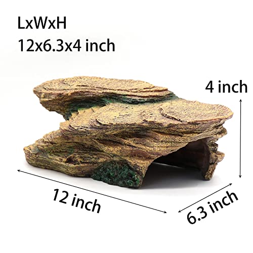 Turtle Basking Platform Shale Scape Step Ledge, Reptile Cave Hideout Turtle Tank Accessories Decorations, Great for Reptiles, Amphibians, Leopard Gecko, Bearded Dragons, Lizard, Frogs - style: Medium-12*6*4