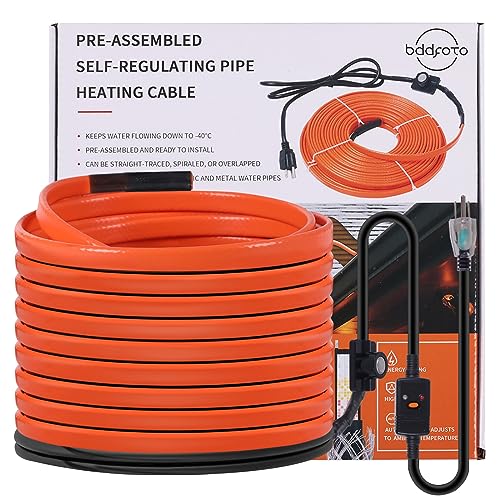 80FT Heat Tape for Water Pipes Freeze Protection IP65 Waterproof 8W/FT 110V BDDFOTO Heat Cable With GFCI Protection and Thermostat,Self-Regulating Pipe Heater for Roof/RV/Water Storage Tank - style: 80 FT