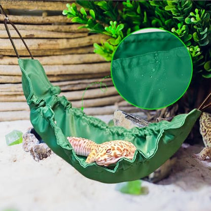 Reptology Lizard Hammock with Suction Cups Bearded Dragon Tank Accessories Reptile Lounger for Chameleon, Snakes, Lguana Reptiles, Geckos, Hamster - color: Dark green