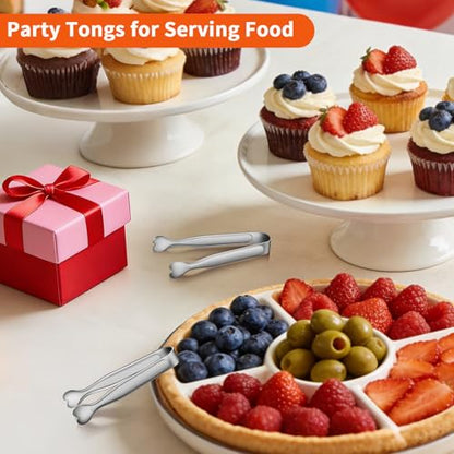 12 PCS Heart-Shaped Small Serving Tongs, 4.3 Inch Mini Sugar Tongs Silver Stainless Steel for Ice Cube, Appetizers, Dessert, Tea Party, Home Kitchen, Coffee Bars, Buffet, Food Grade & Dishwasher Safe - color: Silver-12pcs, size: 4.3inch