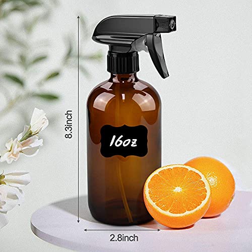 Worldgsb Glass Spray Bottles, 16oz Refillable Containers, Empty Boston Round Bottles with Labels & Adjustable Nozzle for Cleaning, Gardening, Aromatherapy, Pets, Plant, Hair -Amber (2 Pack) - color: Amber, style: 2 Pack