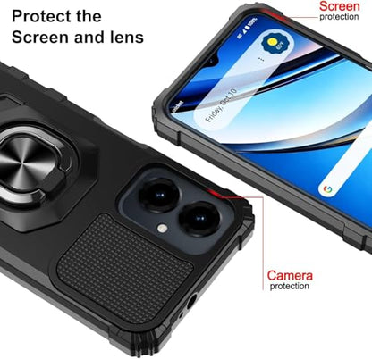 for Cricket Icon U656AC 2026 Robotic Ring Stand Hybrid Cover Phone Case + Tempered Glass + Extreme Band (Black) - color: Black