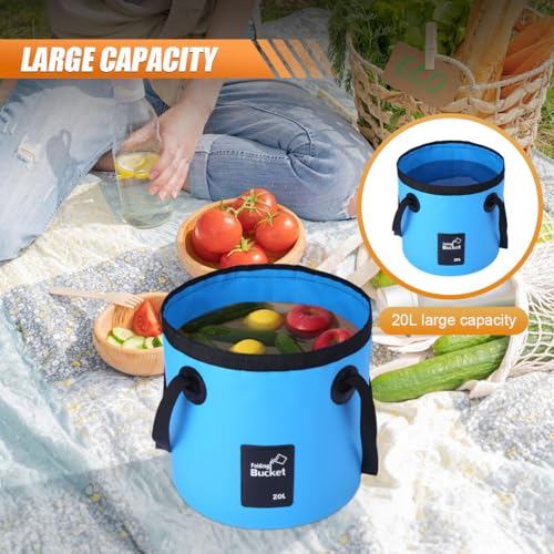 Collapsible Bucket Water Container with Handle - 5 Gallon 20L Multifunctional Portable Wash Basin - Foldable Water Bucket for Camping Fishing Hiking Gardening Car Washing&Outdoor Use(SkyBlue) - color: Skyblue