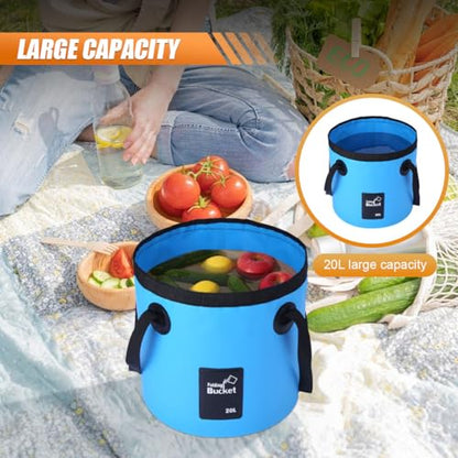 Collapsible Bucket Water Container with Handle - 5 Gallon 20L Multifunctional Portable Wash Basin - Foldable Water Bucket for Camping Fishing Hiking Gardening Car Washing&Outdoor Use(SkyBlue) - color: Skyblue