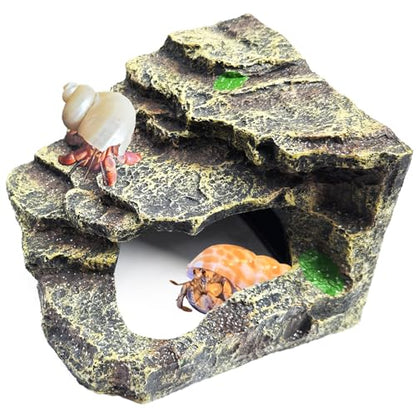 Hermit Crab Climbing Steps and Hideout Resin Simulation Rock Reptile Hides and Caves Turtle Basking Platform Aquarium Habitat Decor Accessories for Bearded Dragon Lizard Snake Tortoise Frog Gecko - style: Shale Scape Stone