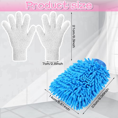Potchen 6 Pcs Microfiber Dusting Mitt Gloves for Plants Washable Dusting Gloves for House Cleaning Furniture Car Washing - color: Pink,white,blue