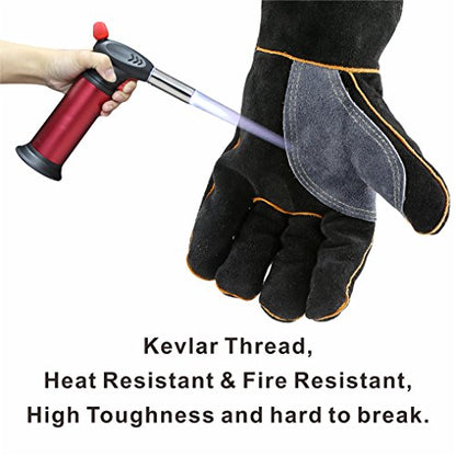 Extreme Heat & Fire Resistant Gloves Leather with Kevlar Stitching,Mitts Perfect for Fireplace, Stove, Oven, Grill, Welding, BBQ, Mig, Pot Holder, Animal Handling