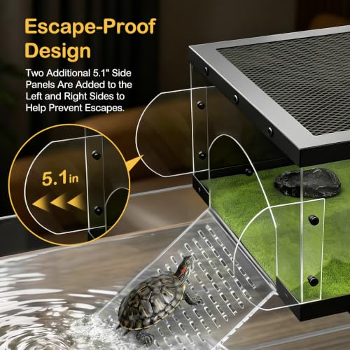 Turtle Basking Platform with Kit for Red Eared Slider Extra Large | Top Mounted Hanging Dock Escape-Proof Design Turtle Elevated Basking Loft Area Slip-Resistant Ramp Fits 18-24'' Wide Aquarium