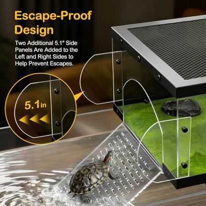 Turtle Basking Platform with Kit for Red Eared Slider Extra Large | Top Mounted Hanging Dock Escape-Proof Design Turtle Elevated Basking Loft Area Slip-Resistant Ramp Fits 18-24'' Wide Aquarium