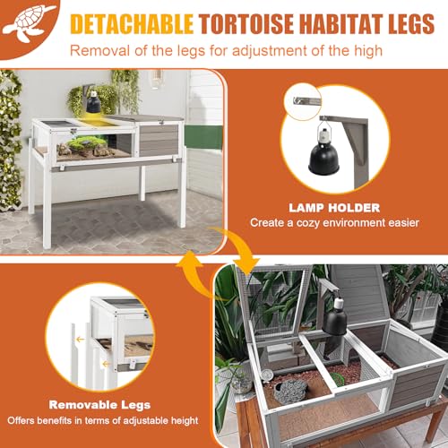 Ketive Tortoise Habitat Large Wooden Tortoise Enclosure Habitat with No-Leaking Tray Indoor & Outdoor, Reptile Cage for Small Animals TOR03-Grey