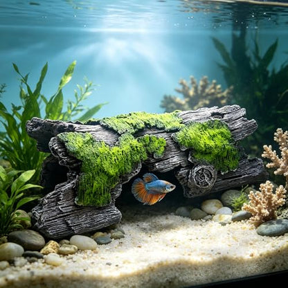 Resin Reptile Cave Statue - Extra Large Hollow Log for Bearded Dragon, Leopard Gecko, Crested Gecko Tank Accessories | Driftwood for Aquarium & Bearded Dragon Accessories (Green) - style: Green