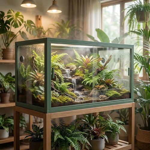 4x2x2 Reptile Enclosure Terrarium, 120 Gallon Bearded Dragon Tank with Tempered Glass Doors, Snake Enclosure, Aluminum Frame & Screen Top, Stackable, Easy Assemble Green