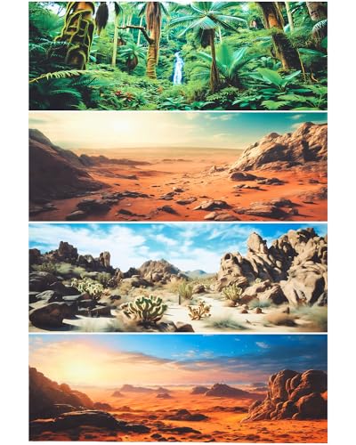 4 Pcs 48 x 18 Inch Reptile Habitat Background with Nano Glue Gobi Sun Cactus Stone and Green Tree Fern Stream Terrarium Background Polyester Durable Aquarium Accessories - color: Style1, size: 18 x 48 Inch