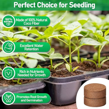 50 Pcs 40mm Coco Coir Pellets Seed Starter Soil Mix- Organic Coconut Coir Potting Soil Pods for Seedling, Coco Peat Soil Discs for Indoor & Outdoor Plants Bonsai Herbs Vegetables and Flowers - size: 40mm