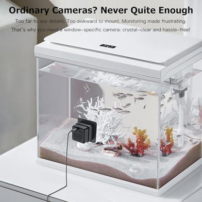 Fish Tank Camera, 2K HD for Aquarium & Reptile Terrarium, 140° Wide-Angle with Anti-Glare, Night Vision, WiFi Pet Camera with AI Motion Detection, 2-Way Audio, 24/7 Cloud/SD Recording (Black)