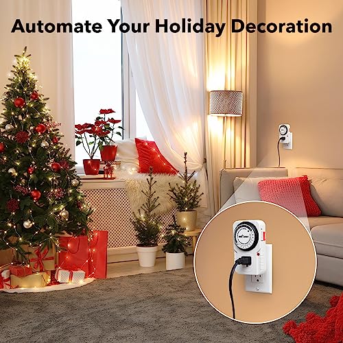 BN-LINK 24-Hour Heavy Duty Mechanical Timer Outlet,Indicator Light, 3-Prong | 15-min intervals; Indoor Plug-in Timer for Christmas Decoration, Aquarium, Grow Light, Home Appliances, ETL,1875W/15A,2-Pack - size: 2 Pack
