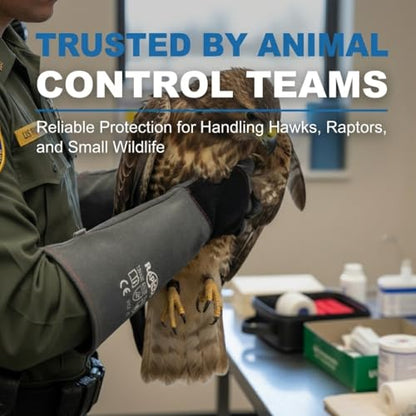 RAPICCA Animal Handling Gloves, Bite Proof Double Leather, 16 in Grey-Black | For Dog, Cat, Bird, Falconry, Snake & Reptile Handling; Vets, Groomers & Animal Control Teams - style: 16 Inches