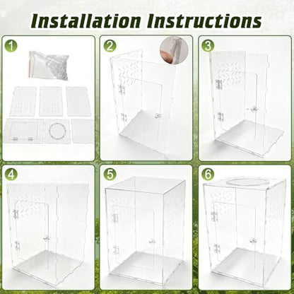 10 Gallon Acrylic Reptile Tank Enclosure,12x12x18 Fully Transparent Reptile Terrarium Acrylic Front Opening with Metal Translucent Mesh Top for Crested Gecko Lizards, Snakes, Chameleon