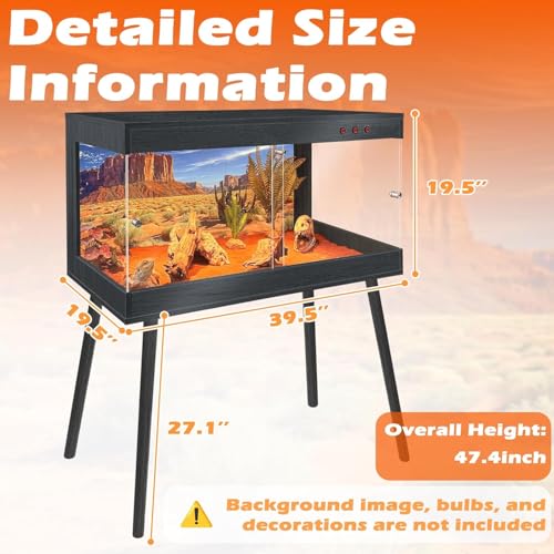 Royxen Reptile Tank with Leg Stand, Tempered Glass Bearded Dragon Tank, 64 Gallons Reptile Enclosure,Lizard Tank for Chameleon,Snake,Lizard Habitat (Black, 40x20x19.5 Inch) - color: Black, size: 40"x20"x19.5"