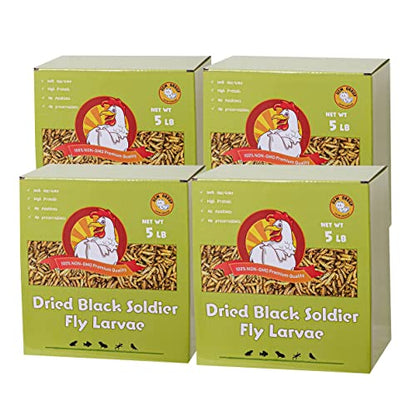 20LB Dried Black Soldier Fly Larvae for Chicken, Poultry, Wild Birds,100% Natural Non-GMO, No Additives, Treat, More Calcium Chicken Treats Than Mealworms，4 Packs - size: 5 Pound (Pack of 4)