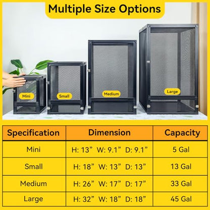 RunDuck Foldable Reptile Terrarium Kit 33 Gallon 26"x17"x17" | 360° panoramic, foldable. Superior ventilation, easy feeding, sturdy. Simple setup. Fits crested gecko. Black, 33 gal.