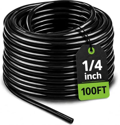 100FT 1/4” Drip Irrigation Tubing, 7mm OD x 4mm ID Hose, Black | Flexible UV-Resistant Hose, Compatible with 1/4" Barbed Tees, Micro-Emitters & Misters, Easy Install for Garden Extensions - size: 100FT