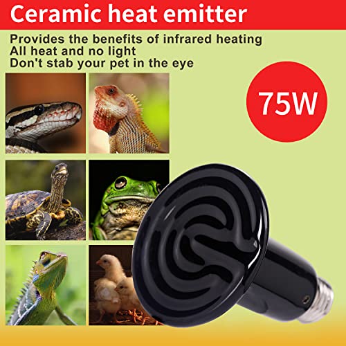 100W 2PCS Reptile Heat Lamp Black Ceramic Heat Emitter,Infrared Heater Bulb for Pet Coop Heater Chicken Lizard Turtle Brooder Aquarium Snake