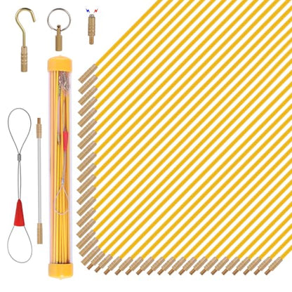 50FT Fiberglass Wire Running Kit, Cable Running Rods with 4 Attachments | Fiberglass Electrical Wire Running Rods, 50FT Non-Conductive Pulling Kit with 4 Interchangeable Heads, Carrying Case - size: 50FT-36 Rods