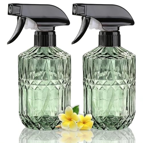 Glass Handheld Spray Bottle, 15oz Refillable Water Bottle Spray, Reusable Adjustable Nozzle Plant Mister Spray Bottles Indoor, Plant Mister for Hair, Cleaning, Gardening, Pets Care (Green) - color: Green a