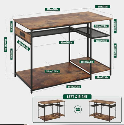 Reptile Tank Stand with Power Outlets，48" X 24" Tabletop Fits up to 120 Gallon Bearded Dragon Enclosure Stand，Double Snake Terrarium Table with Light - color: Rustic Brown