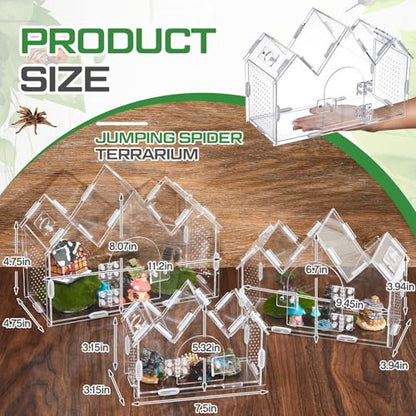 Weysat Jumping Spider Enclosure 11.2" x 4.7" x 8" Acrylic Tarantula Enclosure Castle Style Insect Terrarium with Magnetic Door Transparent Terrarium for Reptiles, Amphibians and Spiders - size: 11.2" X 4.7" X 8"