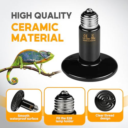 HealSmart 100W Reptile Heat Lamp Ceramic Heat Emitter, No Light Emitting Heat Bulbs, Suitable for Snake/Lizard/Spider, Plant Growth and Incubating Chicken, 4-Pack - size: 100W, style: 4 Pack