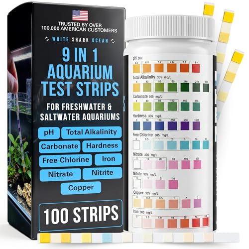 9-In-1 Aquarium Test Strips – 100 Strips for Freshwater & Saltwater | Tests pH, Nitrate, Nitrite, Hardness, Chlorine, Copper, Iron, Carbonate & Alkalinity | Fast Results for Fish Tank & Reef Aquariums - style: 9-In-1 Test Kit