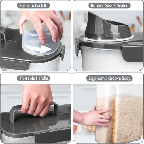Rice Storage Containers, Rice dispenser with Pouring Spout Portable Handle for Flour, Pasta, Grain and Baking, Pet Dog Cat Bird Food Container 20 LB Grey - color: 20lb Grey