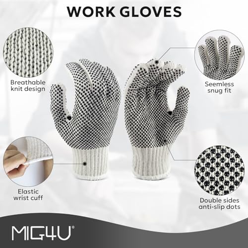 MIG4U String Knit Gloves Safety Work Gloves (Double-sided Dots, Large) - color: Double-sided Dots, size: Large