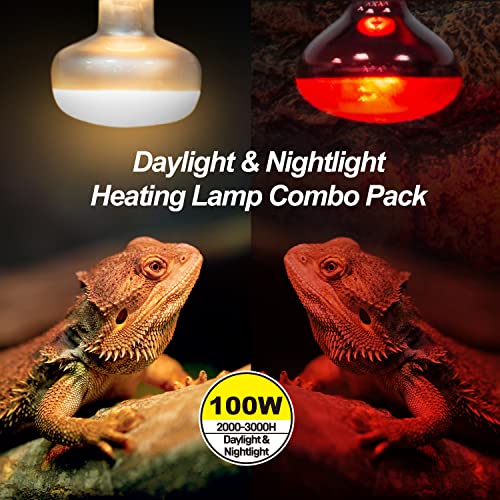 WACOOL 4Pack Reptile Heat Lamp Day & Night Kit 100W, Nature Simulated Basking Daylight & Nightlight UVA Heat Lamp Bulbs for Reptiles & Amphibians - style: 100W-4 PACK