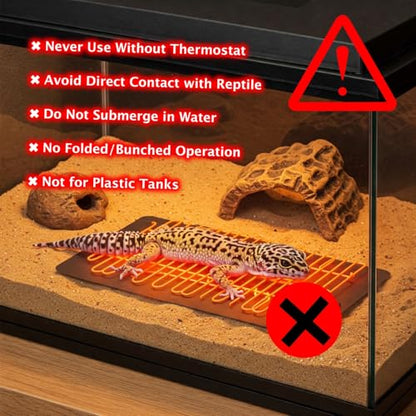 Reptile Heat Pad, 6" X 8" 8W, Heating Pad for Reptile Tank, Lizard, Snake, Bearded Dragon, Hermit Crab, Leopard Geckos Terrarium Heating Mat, Safe & Durable Heat Pad for Reptiles - size: 8W Reptile Heat Pad