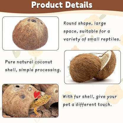 PINVNBY Natural Coconut Reptile Hideouts Lizard, Coco Hut Hermit Crab Hut Aquarium Fish Hide Cave for Small Reptile Crested Gecko Leopard Gecko Spider Snail Climber Toys (6 PCS Natural Surface) - size: 6 PCS Natural Surface
