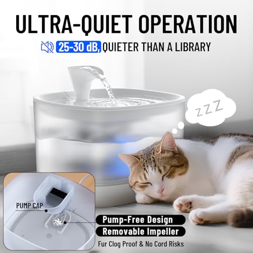 Veken 85oz/2.5L Cat Water Fountain with Detachable Tank for Cat, Dog, White | Easy to Clean & Assemble, Pet Drinking Dispenser with Quiet Operation & LED Light, Small Pets - color: White