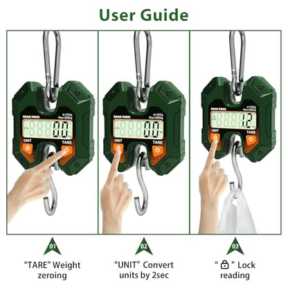 GRAM PRES Digital Hanging Scale 660LB/300KG,Handheld Mini Crane Scale,Deer Hunting Scales,Digital Luggage Scale with Hooks for Farm，Fishing, Fish, Meat，Game,Outdoor.